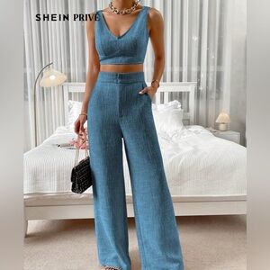 Women's Blue Wide-Leg Set
